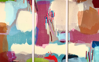"Partitur mit Blau" | Triptychon, 100 x 150 cm | Pigment on raw Linen | 2024